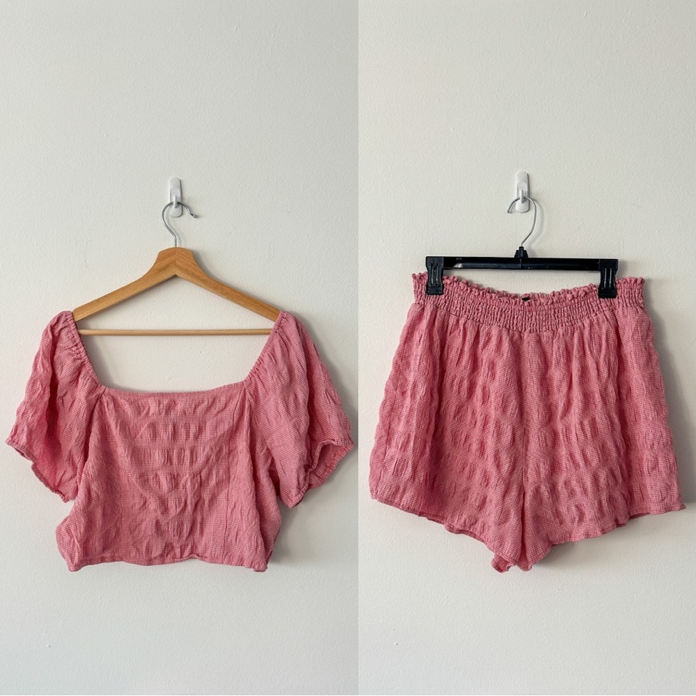 Forever 21 Matching Crop Top & Micro Shorts Stretchy Red White Checkered Size 0X